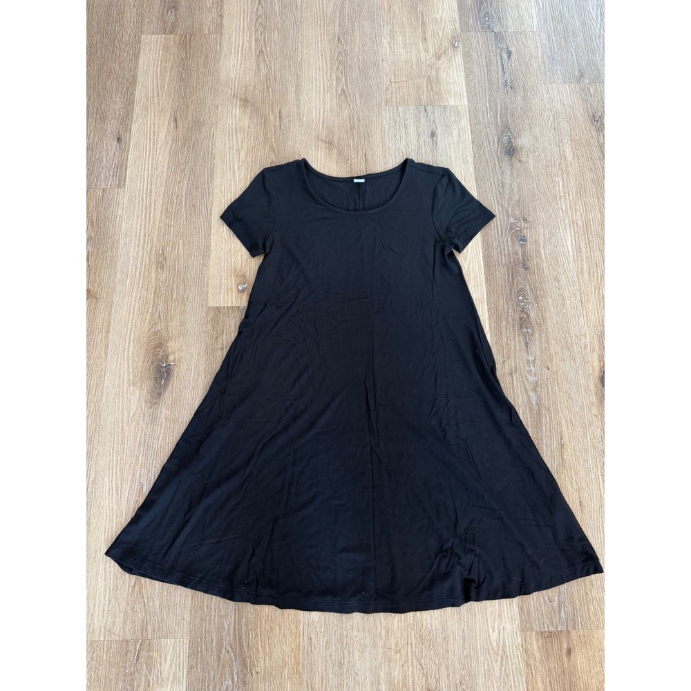Oldβ Navy Swing Dress Women XS Black Short Sleeve Knit A-Line Casual Mini Dress